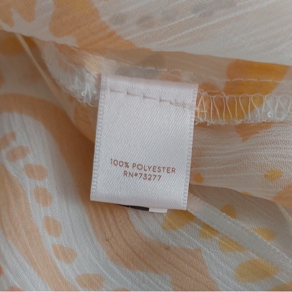 Lauren Conrad - Pintuck Peasant Boho Sheer Top Peach & White "Maribella Tile" - Picture 4 of 6